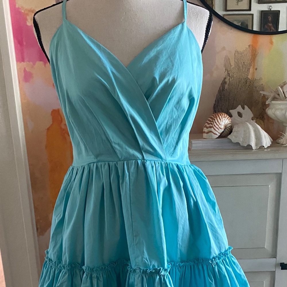 Lili Sidonio Ruffled Teal Cotton Dress Size S